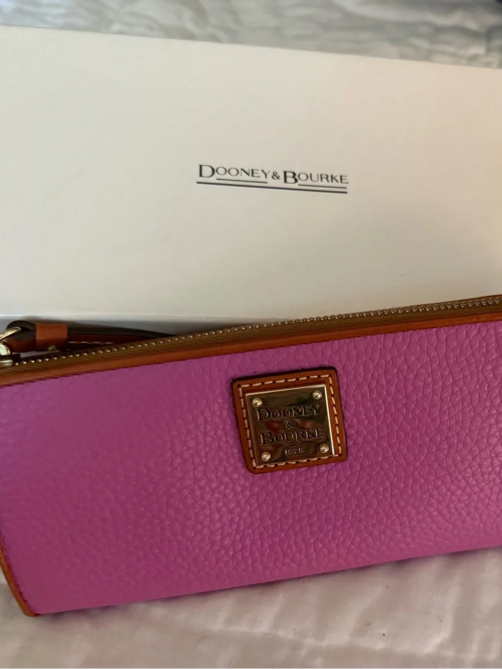 Dooney & Bourke Pink Pebbled Leather wallet with Tan Trim